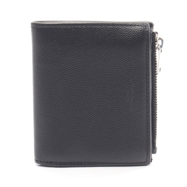 SAINT LAURENT PARIS Bi-fold compact wallet purse leather Black Used mens