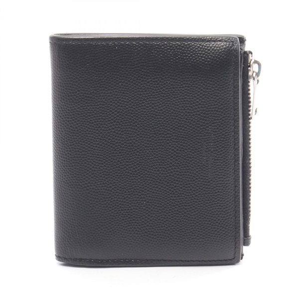 SAINT LAURENT PARIS Bi-fold compact wallet purse leather Black Used mens
