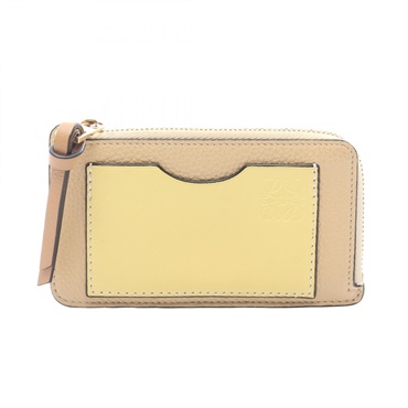 LOEWE Anagram Coin card holder Case compact purse leather Beige Yellow Used