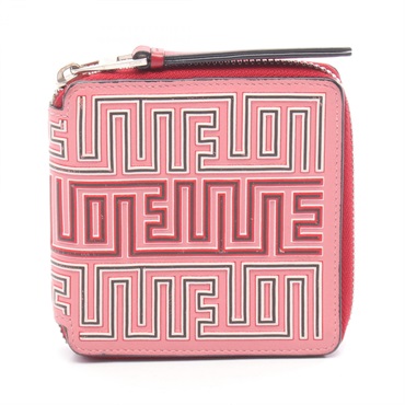 LOEWE MAZE Square Around Zip Wallet purse 130.30.M88 leather Pink Red Used