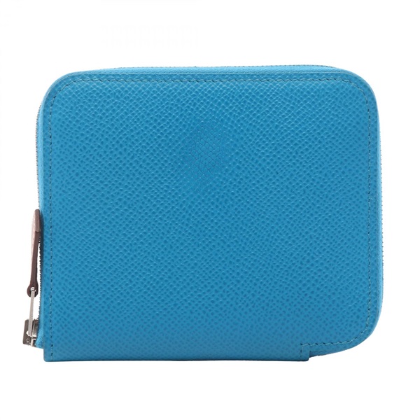HERMES Azap compact silk in Around zip wallet Epsom leather Blue frida Used