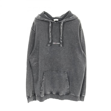 SAINT LAURENT PARIS Washed Logo Hoodie #L cotton Gray Used mens