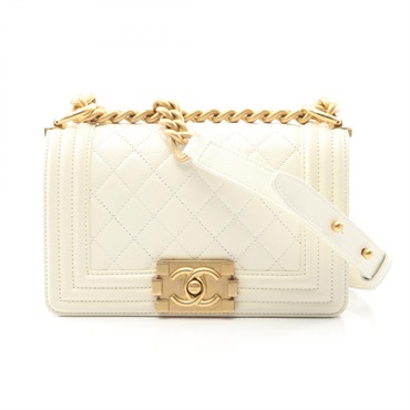 CHANEL Boy Chanel Small Chain Shoulder Handbag A67085 leather White GHW Used