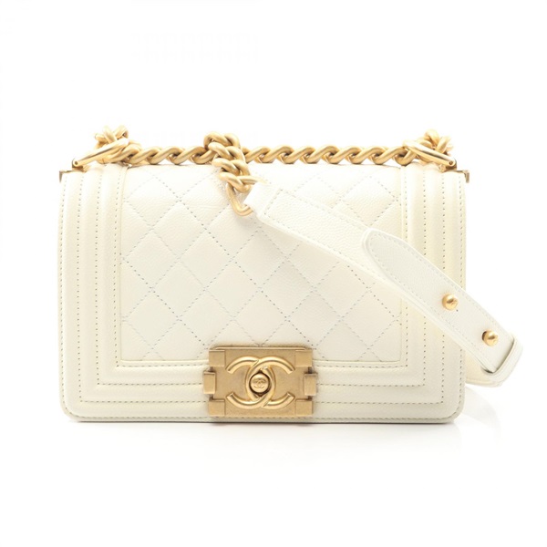 CHANEL Boy Chanel Small Chain Shoulder Handbag A67085 leather White GHW Used