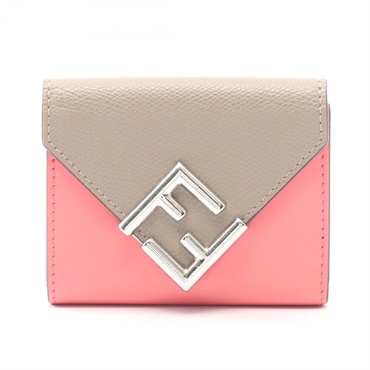FENDI FF Diamond Tri-fold wallet 8M0480ALWA leather Beige Pink Used Women