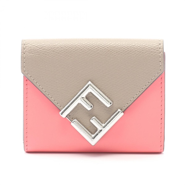 FENDI FF Diamond Tri-fold wallet 8M0480ALWA leather Beige Pink Used Women