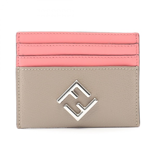 FENDI FF Diamond Card Case holder leather Beige Pink Used Women