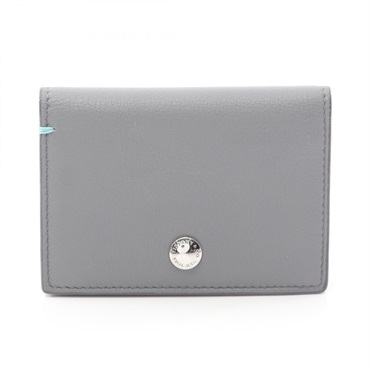 TIFFANY＆CO Vertical fold Card Case leather Gray Used Women