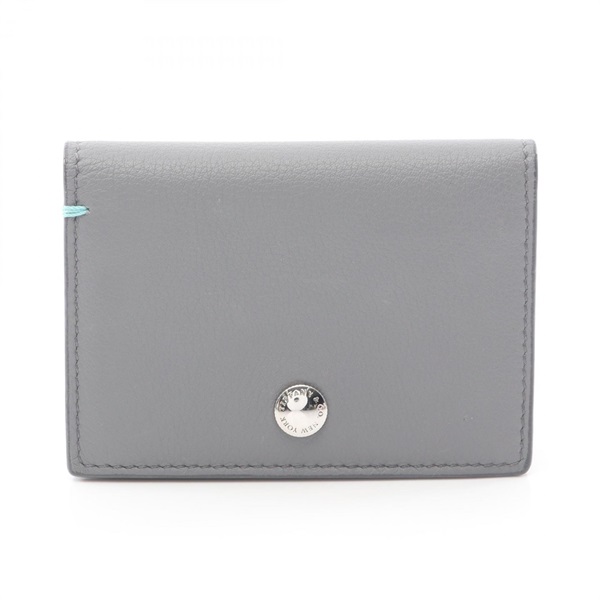 TIFFANY＆CO Vertical fold Card Case leather Gray Used Women