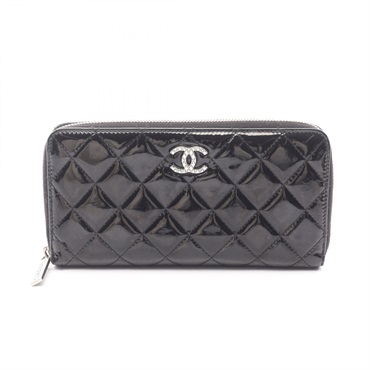 CHANEL Matelasse Around long wallet A50106 Patent leather Black Used Women SHW