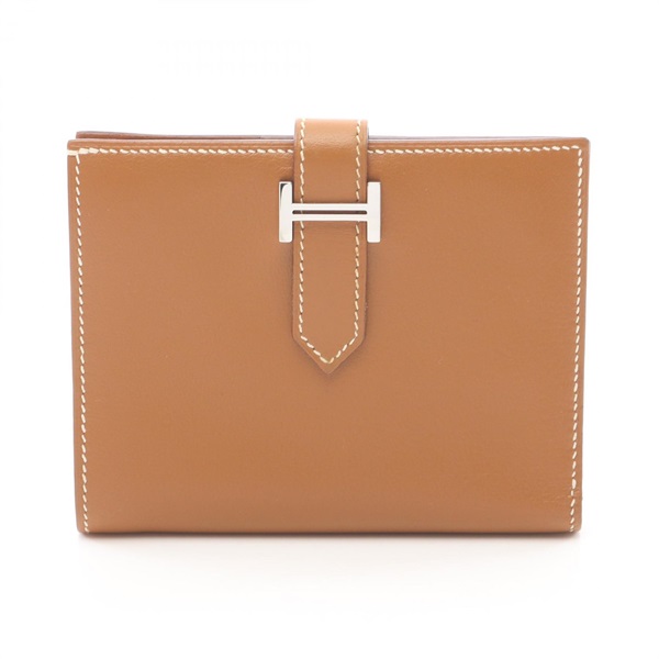 HERMES BEAN Compact Bi-fold wallet leather Brown Gold Used Women J SHW