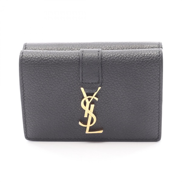 SAINT LAURENT PARIS Tiny wallet Tri-fold wallet leather Black Used Women YSL