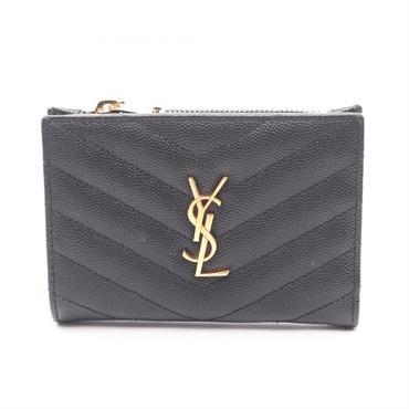SAINT LAURENT PARIS Monogram Bi-fold wallet purse leather Black Used Women logo