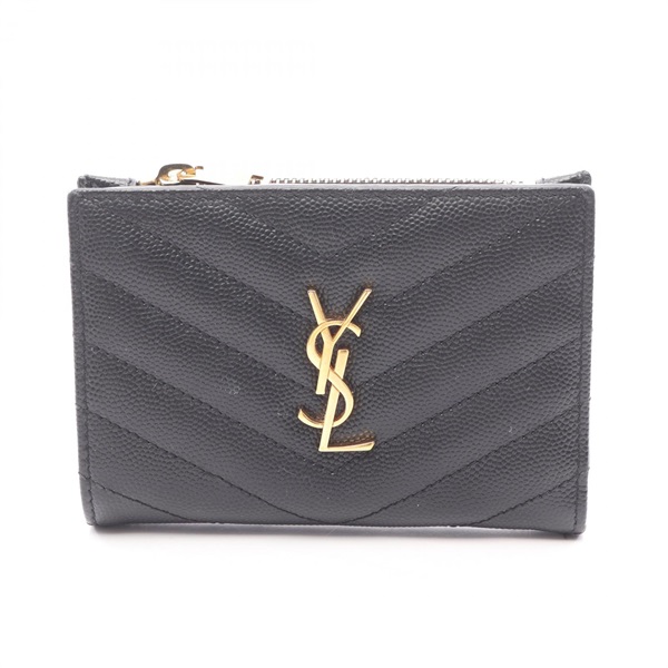 SAINT LAURENT PARIS Monogram Bi-fold wallet purse leather Black Used Women logo