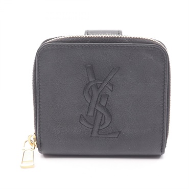 YVES SAINT LAURENT Monogram Bi-fold wallet 352906 leather Black Used Women YSL