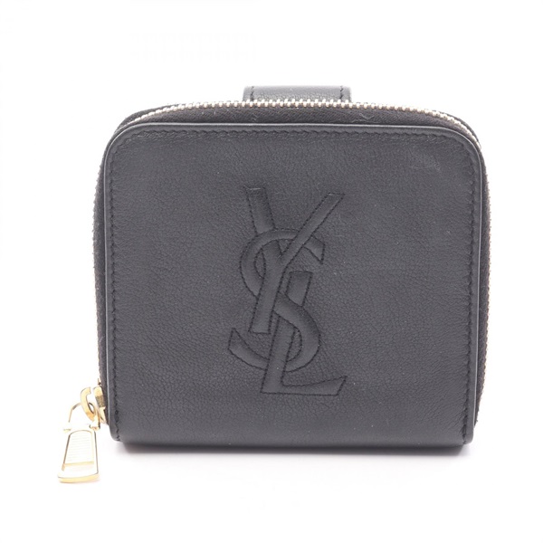 YVES SAINT LAURENT Monogram Bi-fold wallet 352906 leather Black Used Women YSL