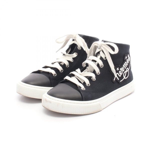HERMES Illico Sneakers shoes high-top canvas leather Black Used Women #37