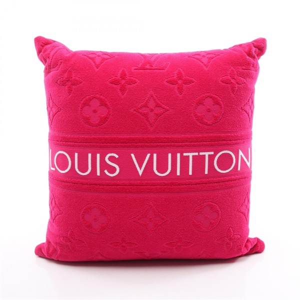 LOUIS VUITTON Coussin Cushion LV Vacation M77525 Monogram cotton Fuschia Used LV