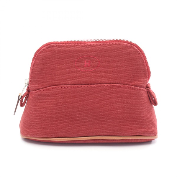 HERMES Bolide Pouch 15 Mini mini case canvas leather Rouge H Bordeaux SHW Used