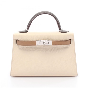 HERMES Mini Kelly 2 Tricolor Shoudler Handbag U Epsom leather Beige SHW Used