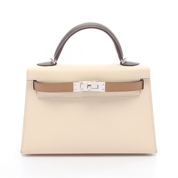 HERMES Mini Kelly 2 Tricolor Shoudler Handbag U Epsom leather Beige SHW Used