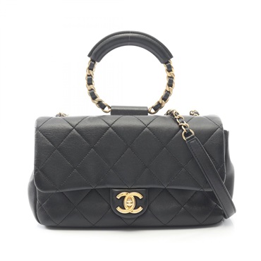 CHANEL Matelasse Shoulder Hand Bag AS1358 Lambskin sheep leather Black Used GHW