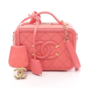 CHANEL CC Filigree Small Hand Shoulder Bag A93342 leather Pink Used Women GHW CC