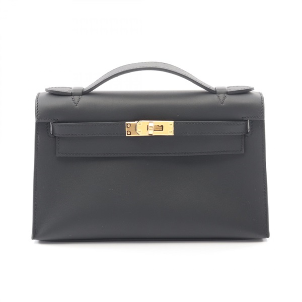 HERMES Pochette Kelly Mini Handbag K Swift leather Black GHW Women