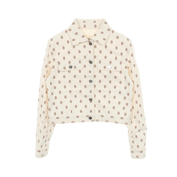 HERMES Chaine dancre Denim Jacket cotton White Brown Used Women size 38