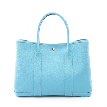 HERMES Garden party PM Tote hand Bag D Country leather Blue azteque Used SHW