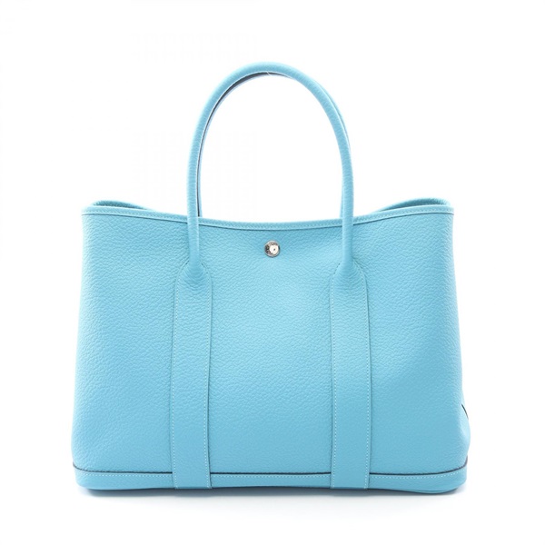 HERMES Garden party PM Tote hand Bag D Country leather Blue azteque Used SHW