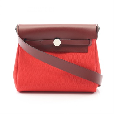 HERMES Herbag Zip Mini Shoulder crossbody Bag K Toile Military hunter red SHW