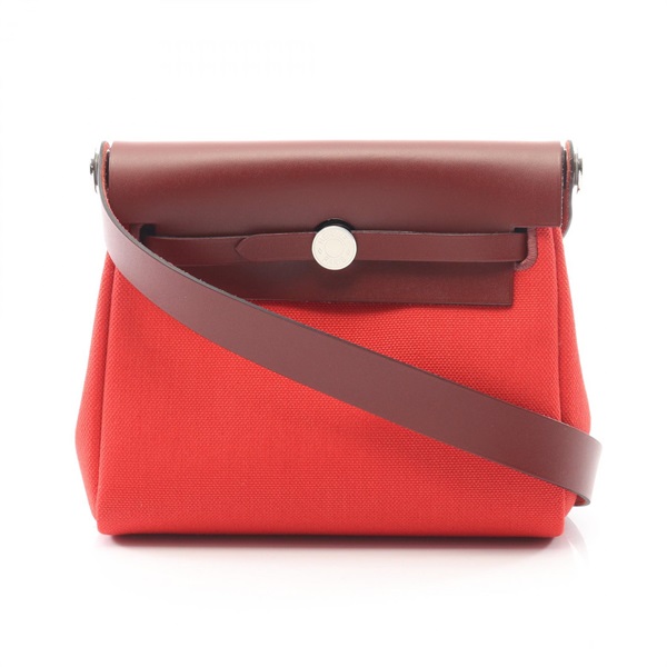 HERMES Herbag Zip Mini Shoulder crossbody Bag K Toile Military hunter red SHW