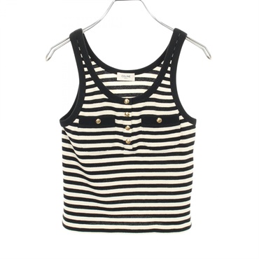 CELINE Ribbed marinière Sleeveless tops cotton Black White Used Women size XS
