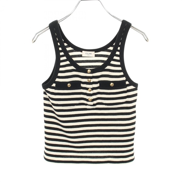 CELINE Ribbed marinière Sleeveless tops cotton Black White Used Women size XS