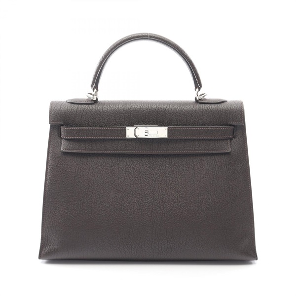 HERMES Kelly 32 Shoudler Handbag Chevre leather Brown Chocolat SHW Used Women G