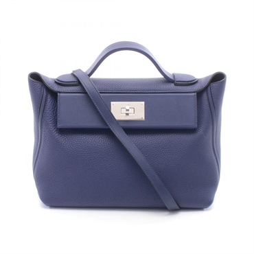 HERMES 24 24 29 shoulder Handbag D Togo leather Swift leather Blue saphir SHW