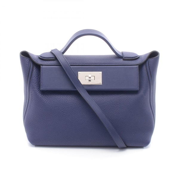 HERMES 24 24 29 shoulder Handbag D Togo leather Swift leather Blue saphir SHW