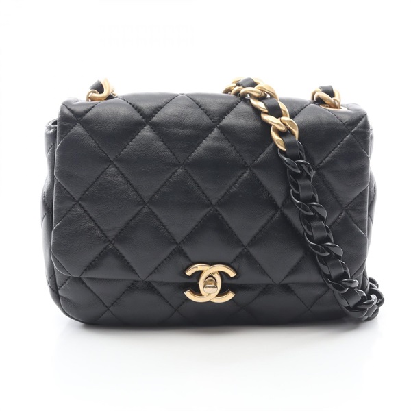 CHANEL Matelasse Chain Shoulder Bag AS3206 Lamb sheep leather Black Used Women