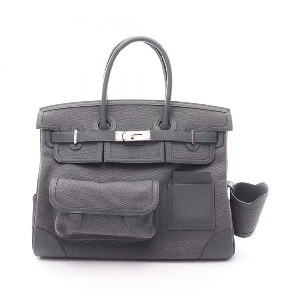 HERMES Birkin Cargo 35 Handbag K Toile H Swift leather Gray Gris misty SHW Used