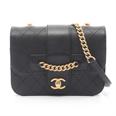 CHANEL Matelasse Crossbody Chain Shoulder Bag leather Black Used Women CC