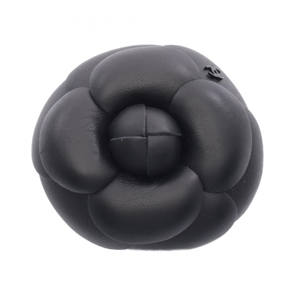 CHANEL Camelia Brooch Pin Stainless Steel leather Black Used Women Coco CC