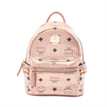 MCM STARK Visetos Rucksack Backpack PVC coated canvas leather Gold Used Women