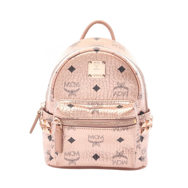 MCM STARK Visetos Rucksack Backpack PVC coated canvas leather Gold Used Women