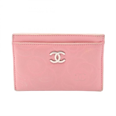 CHANEL Camelia Card Case holder A36542 Lambskin leather Pink Used Women