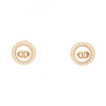 Christian Dior CD logo Earring Gold Plated Artificial pearl White Used Women