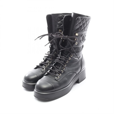 CHANEL COCO Mark Matelasse lace-up short boots #40C G37956 leather Black Used CC