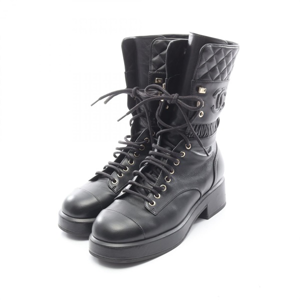CHANEL COCO Mark Matelasse lace-up short boots #40C G37956 leather Black Used CC