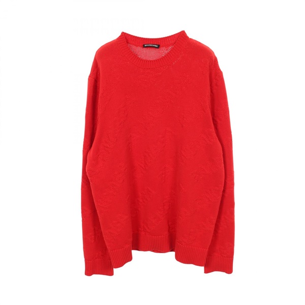 BALENCIAGA Logo jacquard Pullover knit cotton Red #S Used mens