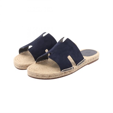 HERMES Antigua Sandals Suede Navy Beige #44 Used Women